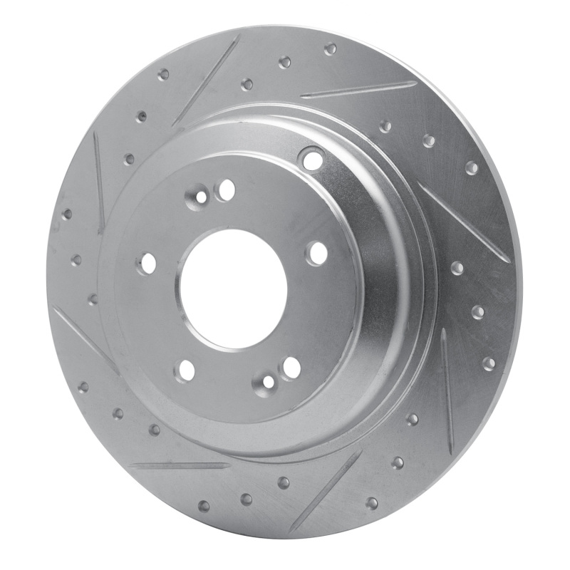 Hyundai Genesis Coupe Brake Rotor (1) - Rear Left - R1 Concepts - Drilled & Slotted - Silver - `10-`16